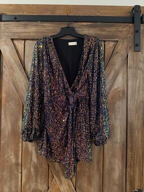 Altar'd State Multicolor Sequin Romper with Deep V-Neck